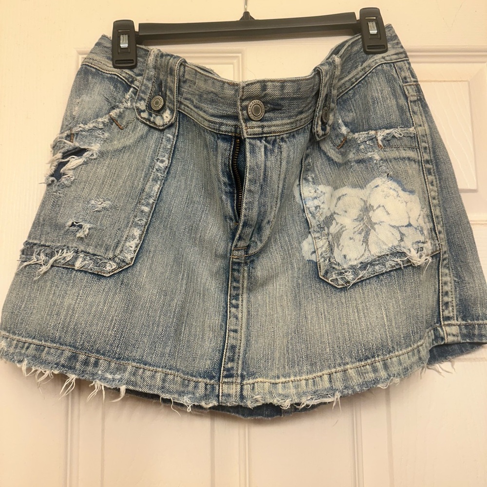 American Eagle Denim Distressed Mini Skirt